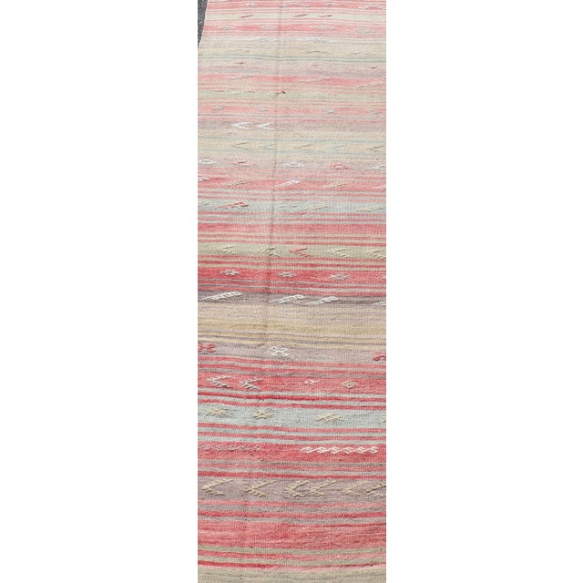 Mid 20th Century Mid 20th Century Colorful Vintage Turkish Flat-Weave Runner With Dynamic Stripe Design For Sale - Image 5 of 12