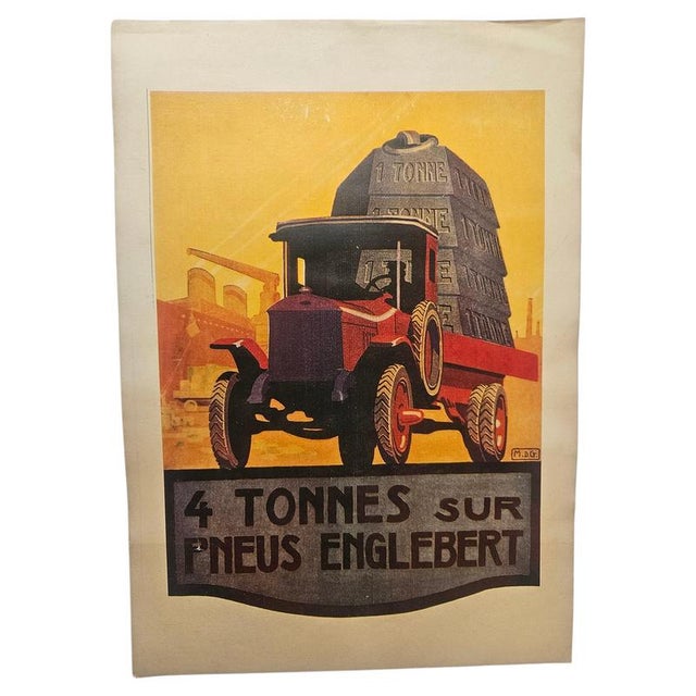 Yellow Art Deco Advertising Poster Englebert Pneu, 1930s For Sale - Image 8 of 8