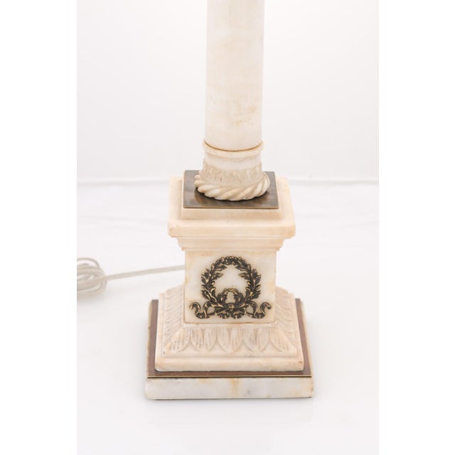 Empire Furniture Antique Empire Alabaster Column Lamps With Brass Accents - a Pair For Sale - Image 4 of 7