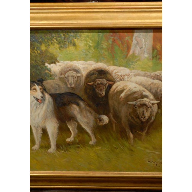 Early 20th Century William Henry Drake 1917 Oil on Canvas Painting of Sheep and Dog in Landscape For Sale - Image 5 of 8