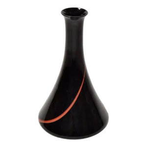 Mid-Century Modern VeArt Italy Murano Art Glass Bud Vases Black Red Swirl Cone