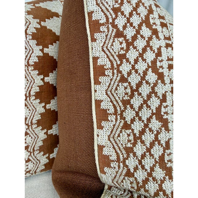 Transitional Schumacher "Wentworth Embroidery" in Rust 22" Pillows-a Pair For Sale - Image 3 of 3
