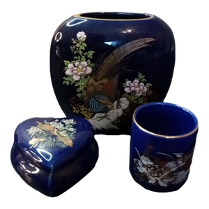 1960s Kutani Cobalt Blue Set, Made in Japan- 3 Pieces
