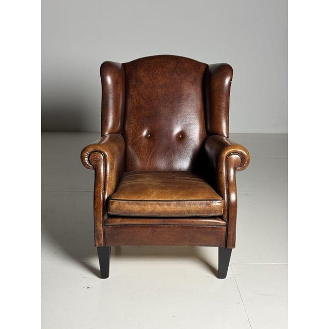 Wingback Club Chair in Sheep Leather For Sale - Image 9 of 18
