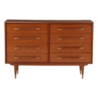 Eight Drawer Dresser With Elongated Wood and Brass Handles c.1950's For Sale