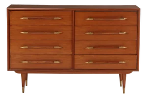 Eight Drawer Dresser With Elongated Wood and Brass Handles c.1950's