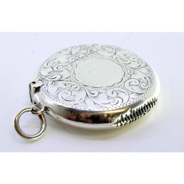 Plain Silver Circular Matchbox with Hinged Lid and Hanging Ring For Sale - Image 4 of 7