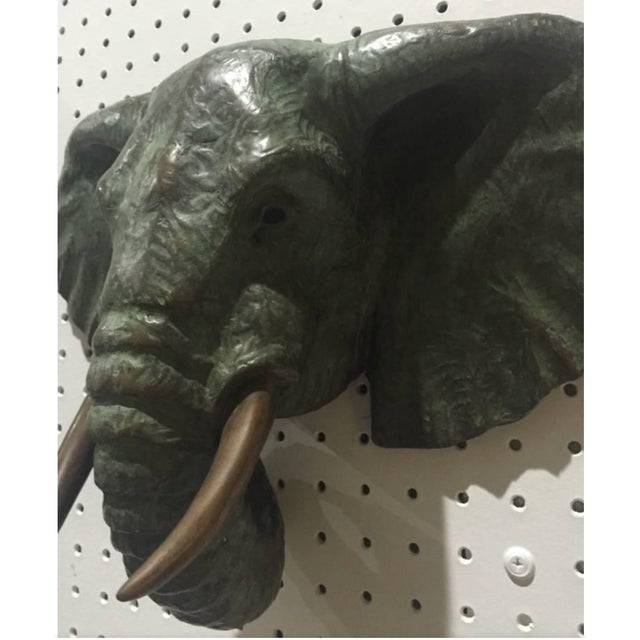 Bronze Mid-Century Modern Pair of Bronze Elephant Heads For Sale - Image 8 of 9