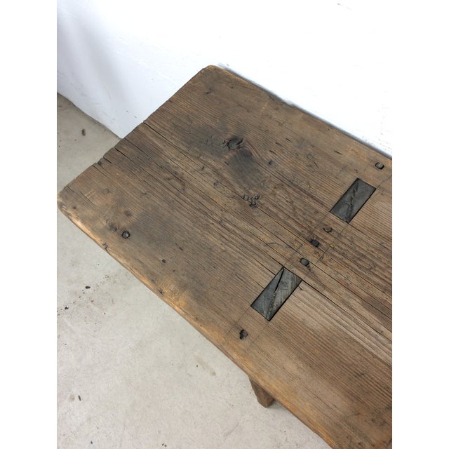 1920s Antique Farmhouse Style Long Primitve Bench With Tongue & Groove Joinery For Sale - Image 5 of 17