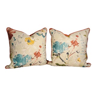 Spring Turns to Summer Watercolor Pillows - a Pair For Sale