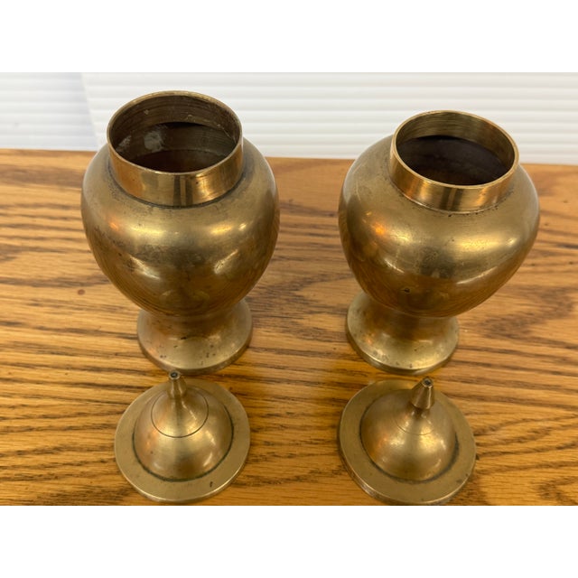 Brass Ginger Jar Urn Shaped Vessels + Lids, Set of Two For Sale - Image 10 of 12