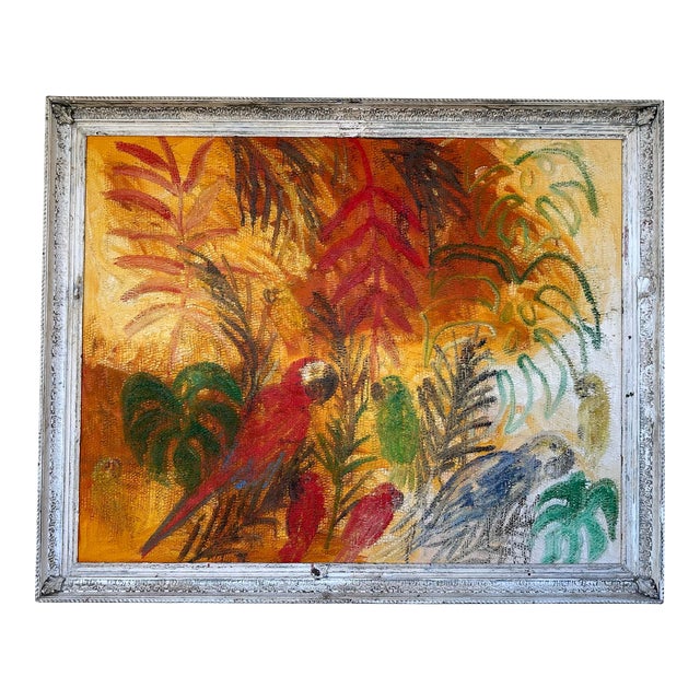 Hunt Slonem Painting of Macaws and Heliconias For Sale