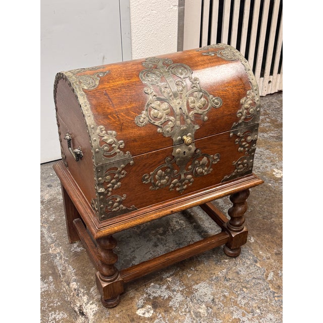 Spanish Baroque Dome Top Trunk + Stand, Antique For Sale - Image 9 of 12