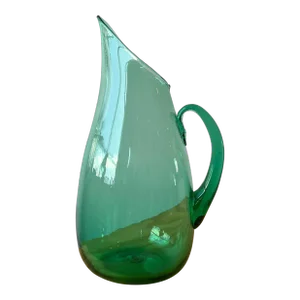 Vintage Mid-Century Teal Blown Glass Pitcher Attributed to Winslow Anderson for Blenko, Circa 1960s