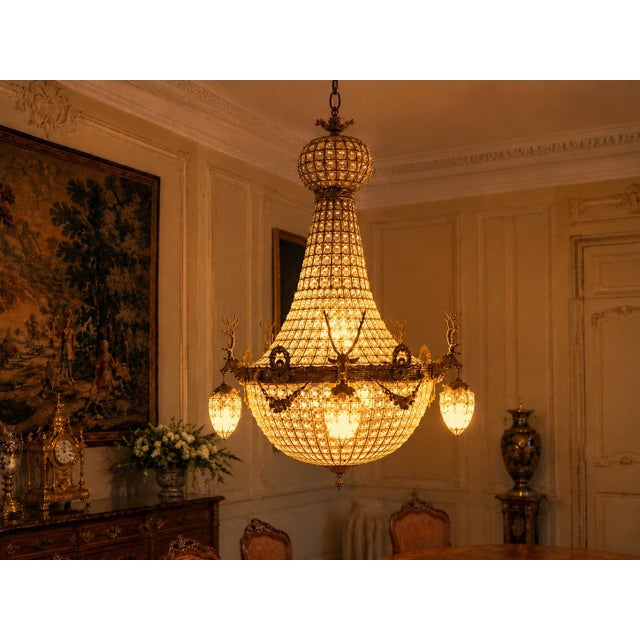 Metal Late 20th Century French Louis XVI Gold Deer Chandeliers - Pair For Sale - Image 7 of 18
