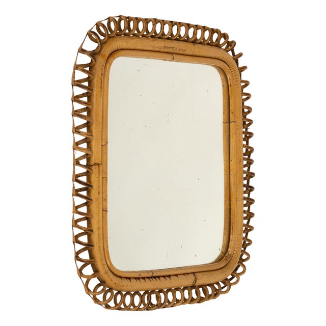 Midcentury Modern Squared Wall Mirror in Rattan and Bamboo by Franco Albini, 1960s For Sale
