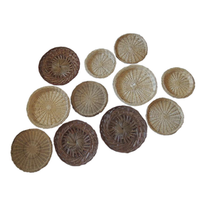 1990s Basket Wall Decor Hanging Display or Plate Chargers Wicker Rattan Woven Accents - Set of 11