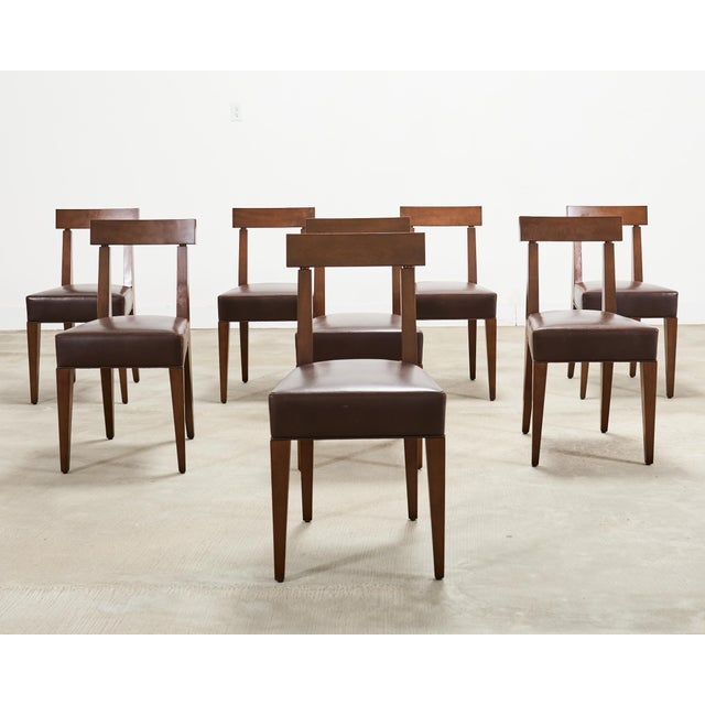 Modern Set of Eight Italian Promemoria Attributed Leather Dining Chairs For Sale - Image 3 of 18