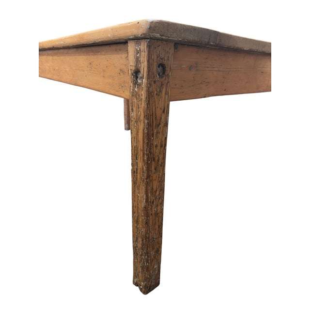 19th Century English Pine Farmhouse Dining Table with Drawer For Sale - Image 6 of 10