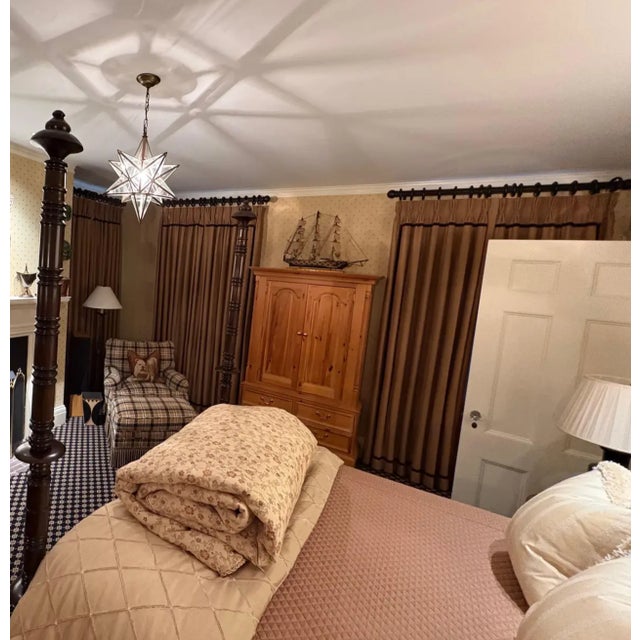 Set of six professionally fabricated custom drapery panels, comprising three matching pairs originally created for three...