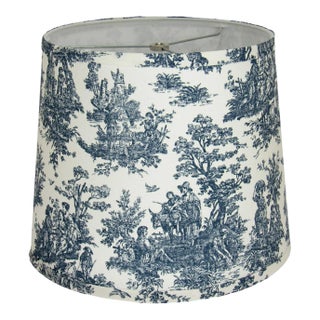 12" Navy Toile Drum Lamp Shade For Sale