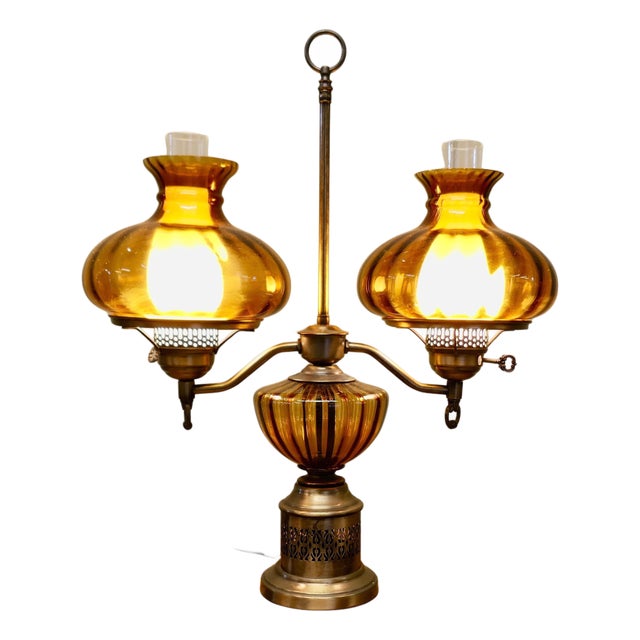 Vintage Twin Brass Table Lamp, 1970 For Sale