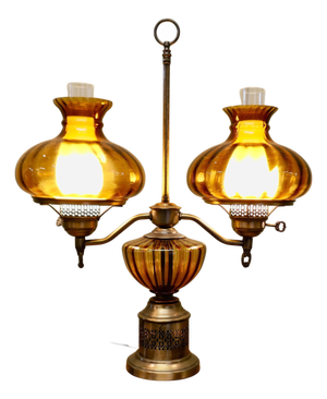 Vintage Twin Brass Table Lamp, 1970