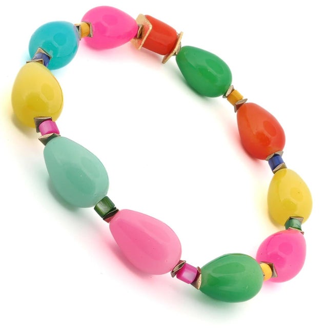 Early 21st Century Happy Vibes Rainbow Glass & Gold Beaded Anklet For Sale - Image 5 of 6