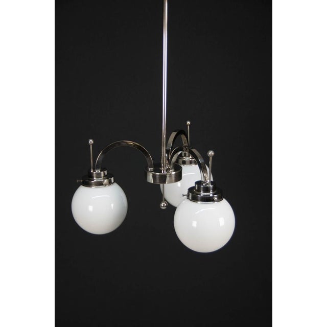 Art Deco Nickel-Plated 3-Flame Chandelier, 1920s For Sale - Image 3 of 13