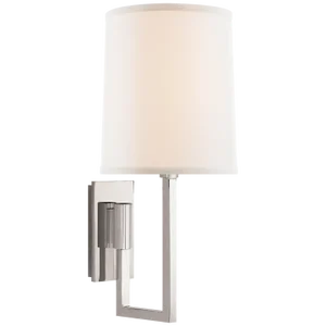 Barbara Barry for Visual Comfort Signature Aspect Library Sconce in Polished Nickel with Ivory Linen Shade
