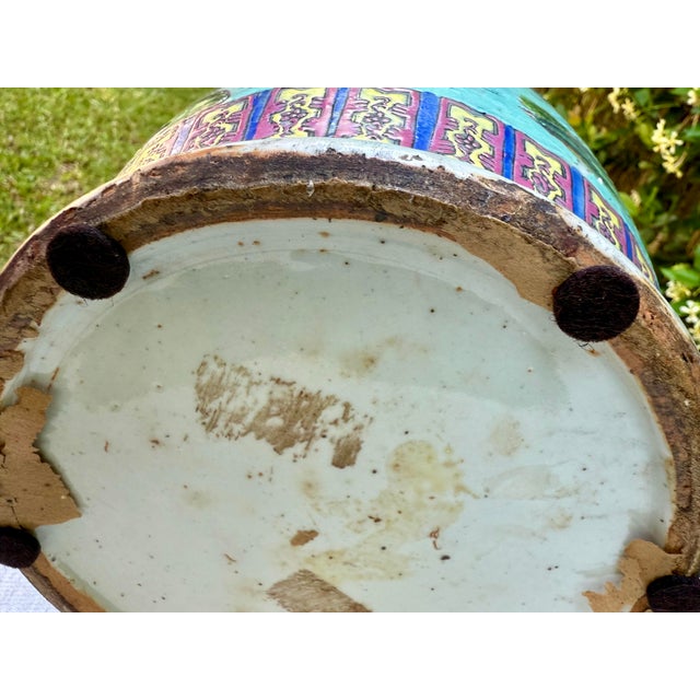 Large Vintage Chinese Famille Rose Porcelain Vase Lamp For Sale - Image 6 of 12