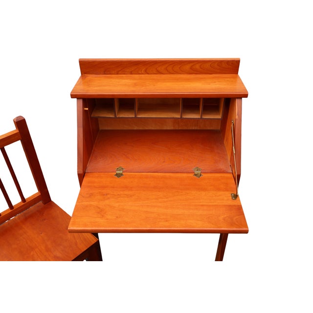 Brown 1970s Childs Custom Handcrafted Cherry Drop-Front Secretary Desk & Chair For Sale - Image 8 of 18