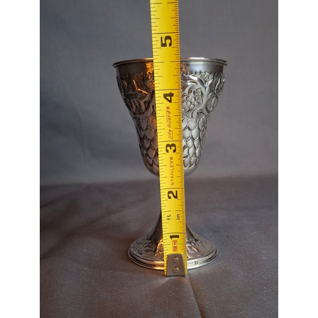 Vintage Jerusalem Solid Silver Kiddush Cup - Hand-Chased Repoussé Grapes Fish Scales For Sale - Image 12 of 17