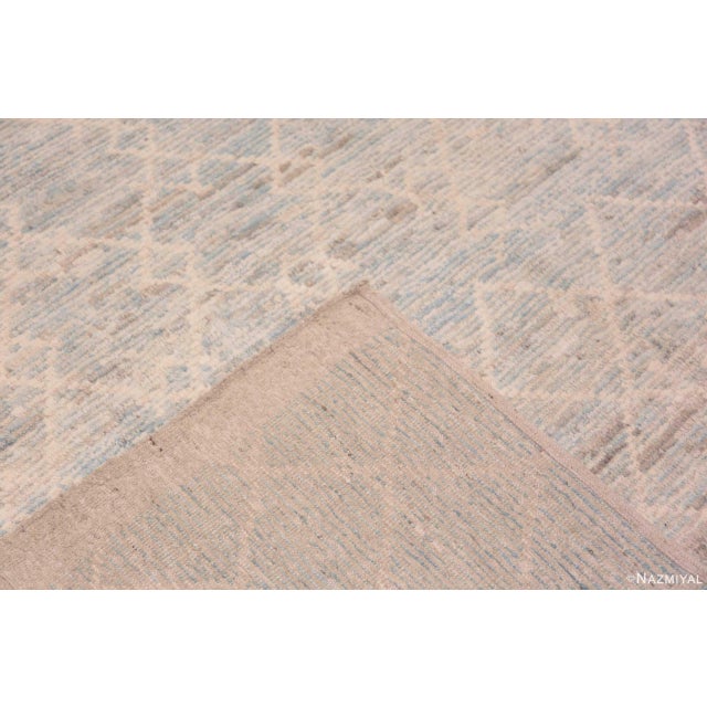 Baby Blue Decorative Washed Out Light Blue And Creamy White Geometric Modern Rug For Sale - Image 8 of 8