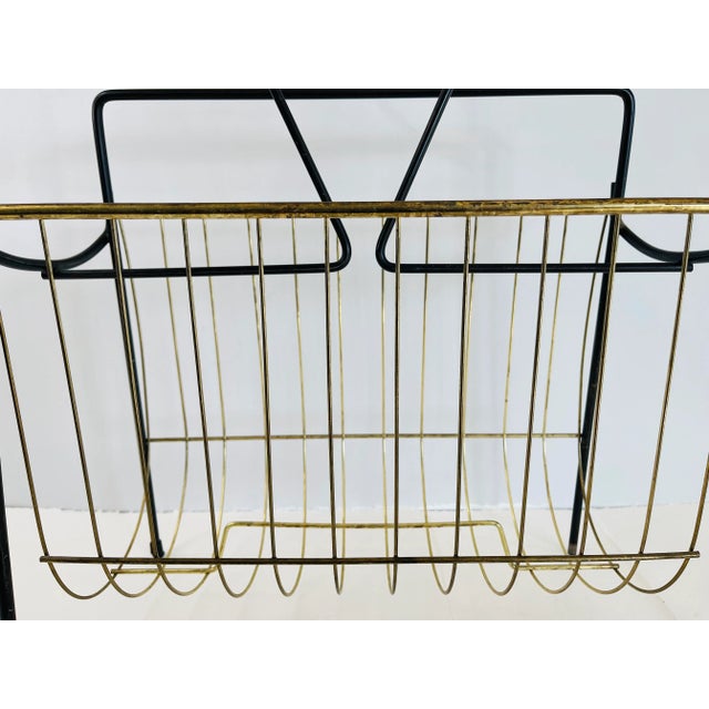 1950s 1950s Black & Gold Metal Handled Magazine Rack For Sale - Image 5 of 7