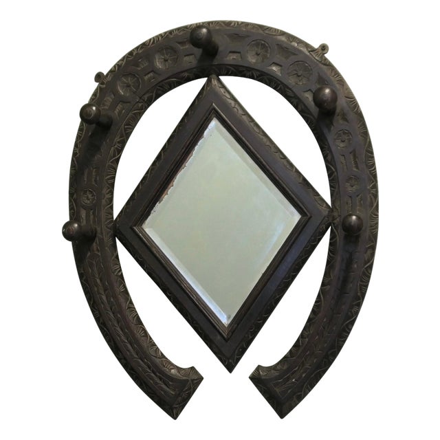 Gothic Horseshoe Coat and Tack Rack with Mirror For Sale