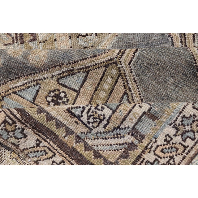 Antique Persian Kurdish Runner With Medallion in Charcoal, Blue, and Acid Green For Sale - Image 11 of 12