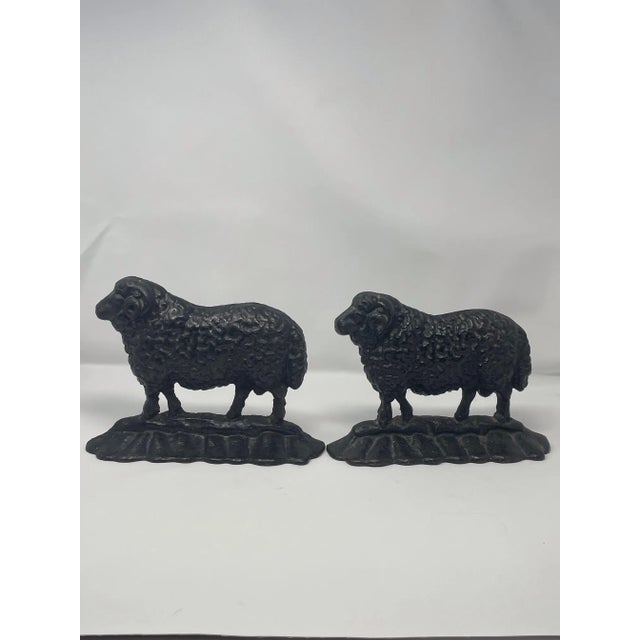 Victorian Antique 19thC Cast Iron Ram Door Stops Set of 3, 2 Black 1 White Free-Standing Heavy For Sale - Image 3 of 18