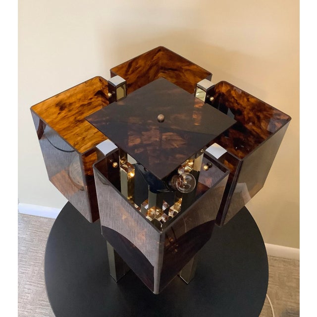 Mid-Century Modern Midcentury Willy Rizzo for Lumica Bd Tortoise or Wood Design Lucite Shade Lamp For Sale - Image 3 of 12