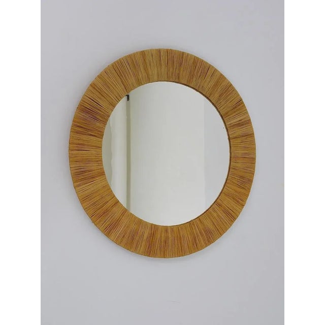 Mid-Century Modern Mid-Century Round Wall Mirror with Raffia Bast Frame, France, 1950s For Sale - Image 3 of 11