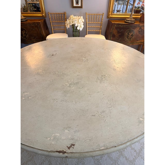 Elegant French Provincial Round Pedestal Dining Table With Distressed European Finish For Sale In Washington DC - Image 6 of 9