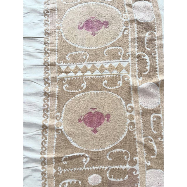 Suzani Wall Tapestry - Neutral Tan Uzbekistan Embroidery For Sale - Image 9 of 16