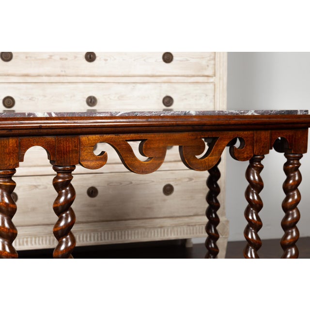 English 1850s Barley Twist Mahogany Console Table with Red Marble Top For Sale - Image 10 of 12