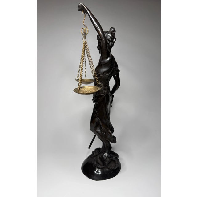 Neoclassical Neoclassical Mediterranean "Lady Justice" Figurine Bronze Over Cast Iron For Sale - Image 3 of 11
