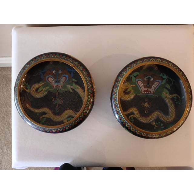 Asian Asian Twin Cloisonne Dragon Bowls For Sale - Image 3 of 9