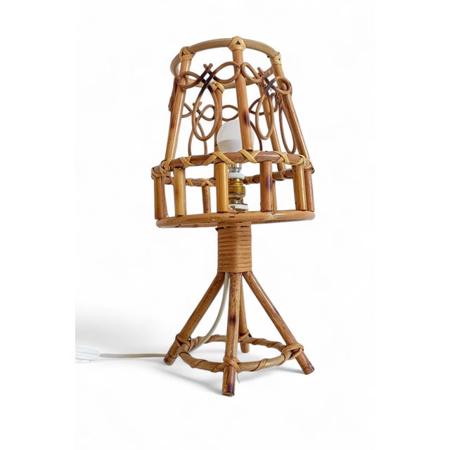 Mid-Century Modern Mid-Century Bamboo Rattan Table Lamp in the style of Louis Sognot, 1960s For Sale - Image 3 of 15