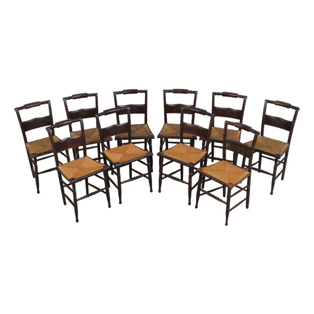 Set of 10 Antique Early American Hitchcock Dining Chairs For Sale