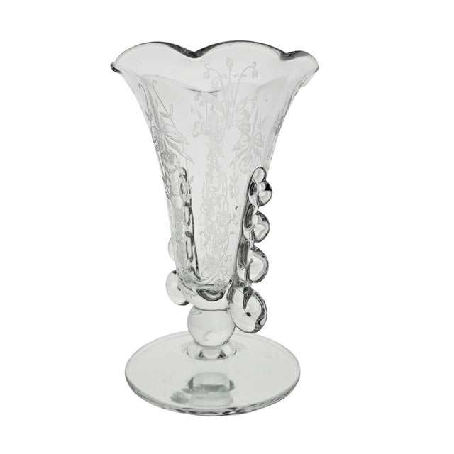 Transparent Heisey Lariat Orchid Etched Footed Elegant Glass Vase 7" For Sale - Image 8 of 9
