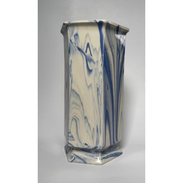 Vintage Traditional Neoclassical Blue & White Ceramic Studio Art Pottery Vase For Sale - Image 4 of 12