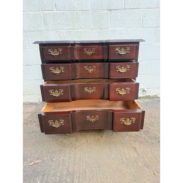 English Hickory Chair Historic James River Plantation Georgian Solid Cherry Wood Block Front Chest of Drawers or Commode. For Sale - Image 3 of 16